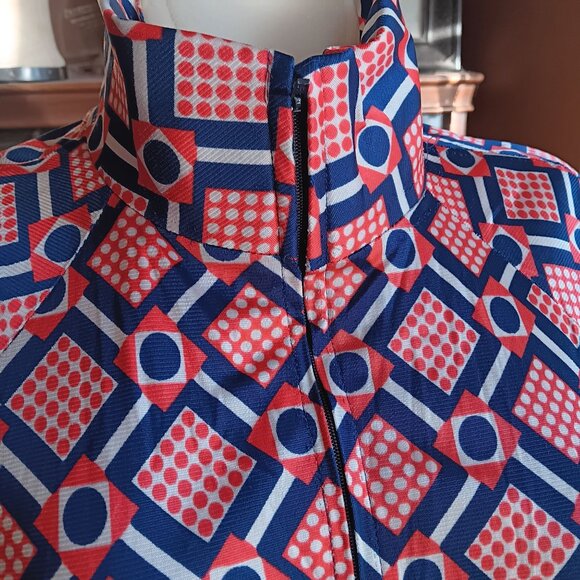 M 1OF1 Vintage Jumpsuit Bellbottom 1970's Zip-Front Mod Geometric Print Handmade - Picture 6 of 11